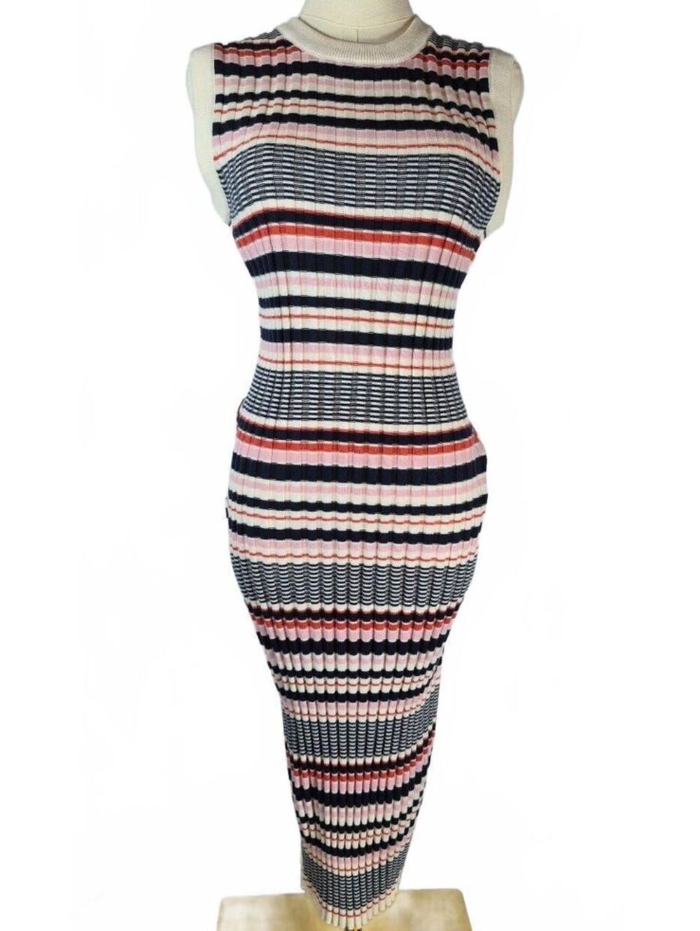 Cupcakes and Cashmere Ribbed Striped Knit Midi Dress Size Medium